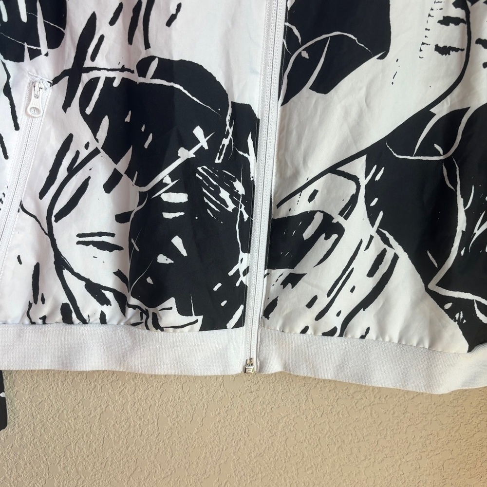 Adidas Black & White Tropical Monstera Cropped Bomber Windbreaker Jacket L - Picture 6 of 9
